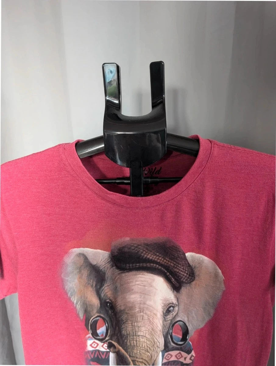 Wild Heritage burgundy pocket t-shirt featuring quirky hipster elephant graphic and "Kruger Edition" print.