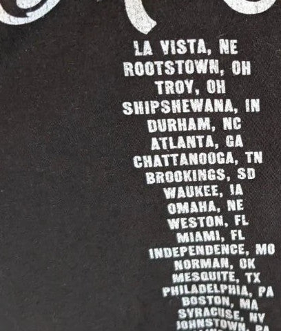 Scotty McCreery black graphic tee with retro truck artwork and tour dates on back.