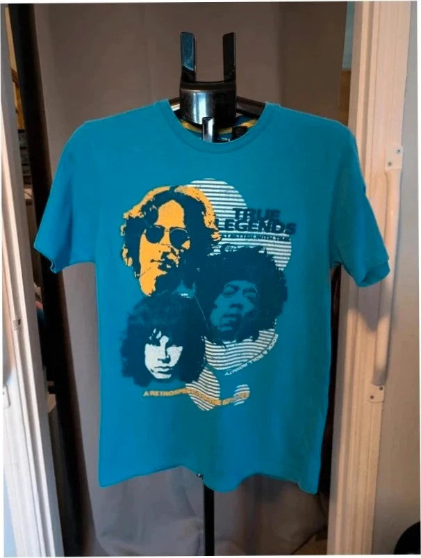 Urban Spirit blue graphic t-shirt featuring "True Legends" rock band print, soft cotton blend.