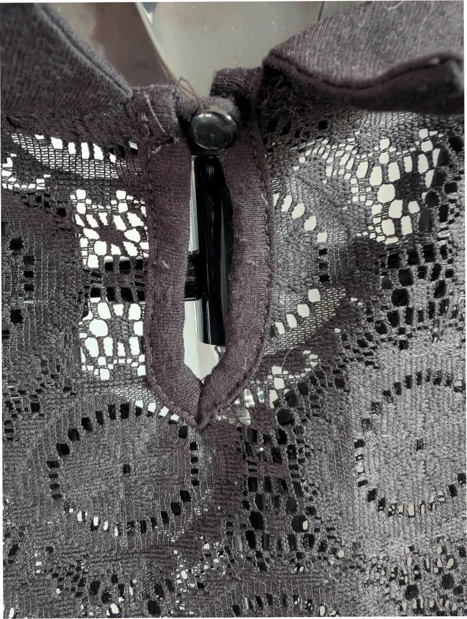 Atmosphere black sleeveless top sheer lace floral pattern Peter Pan collar detail