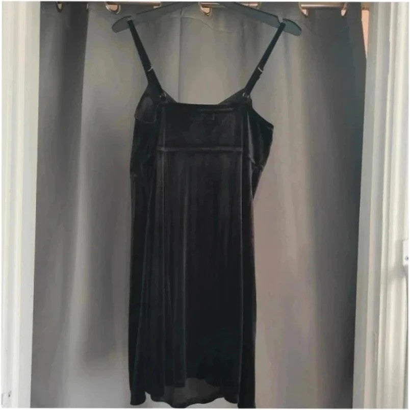Hollister black velvet slip dress with adjustable straps and soft plush texture.