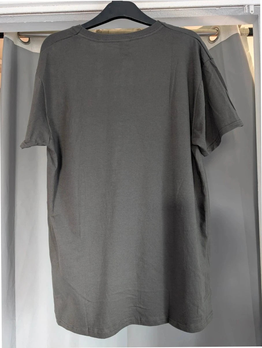 Fruit of the Loom charcoal grey graphic tee featuring Jafar, cobras, and magic lamp print.