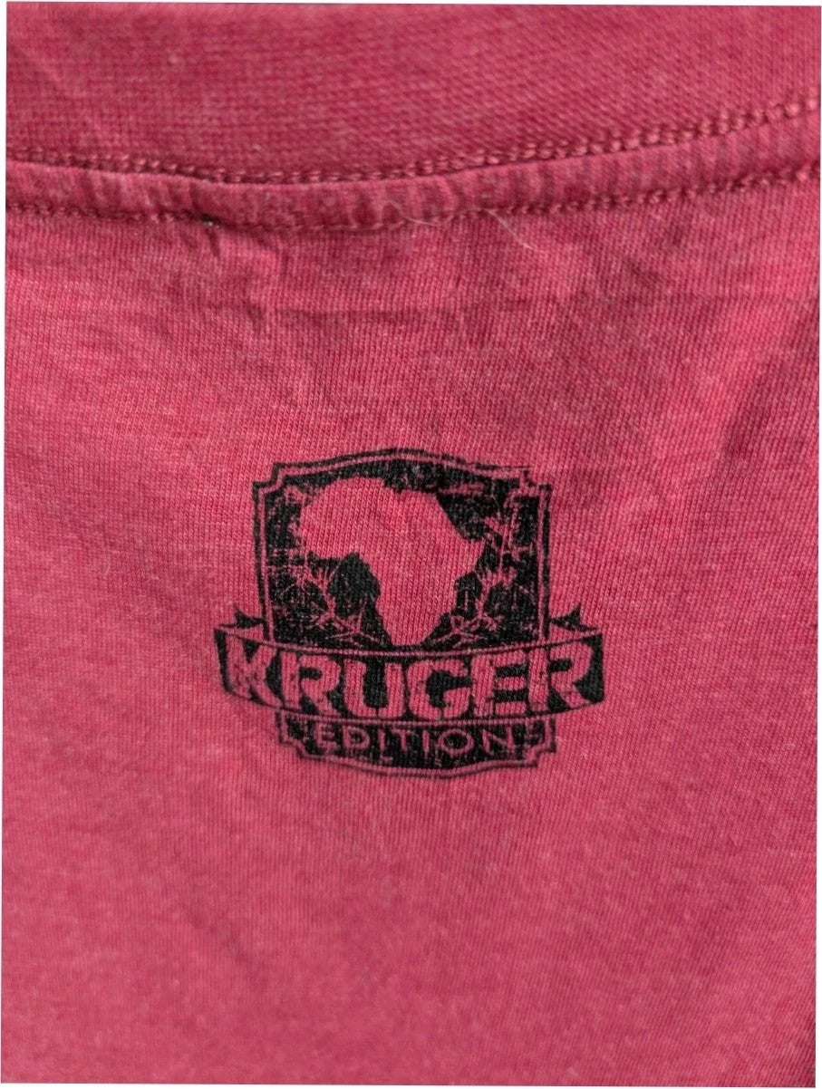 Wild Heritage burgundy pocket t-shirt with hipster elephant graphic and "Kruger Edition" print.