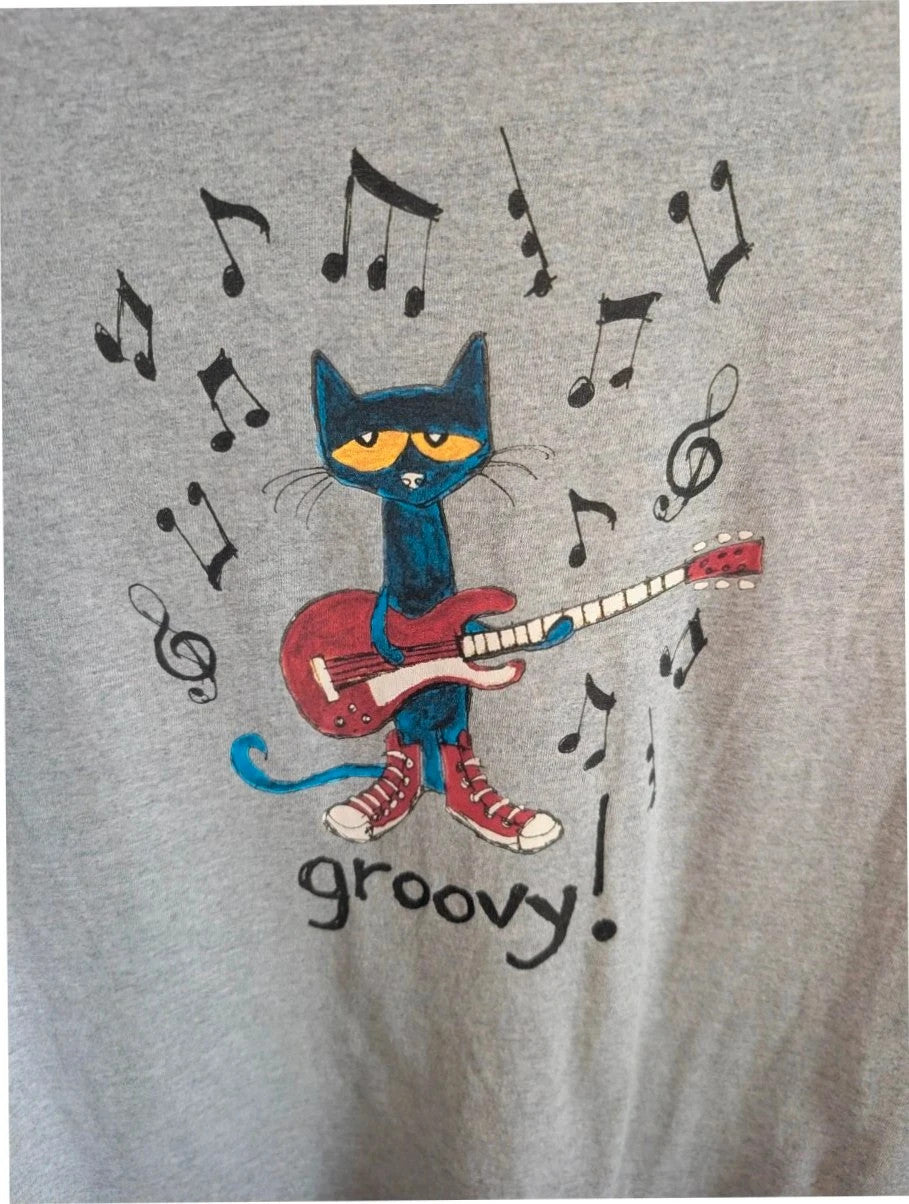 Cat & Jack grey graphic t-shirt featuring Pete the Cat with guitar and musical notes.