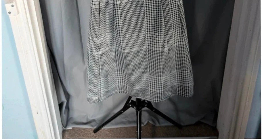 Dorothy Perkins black and white houndstooth shift dress with sleeveless design and back keyhole.