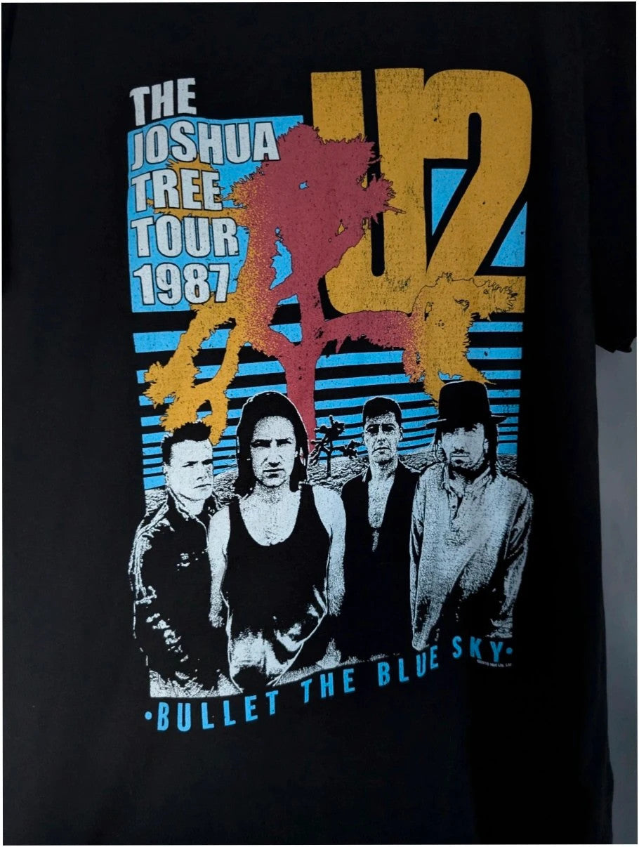U2 black graphic tee featuring Bullet The Blue Sky artwork, 100% cotton, size XXL.