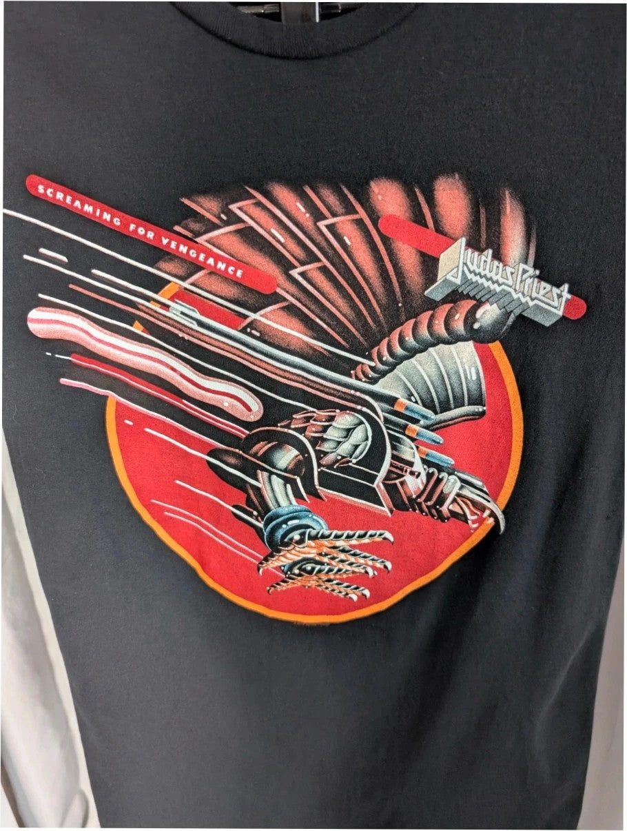 Judas Priest black graphic tee with red "Screaming for Vengeance" eagle artwork and logo.