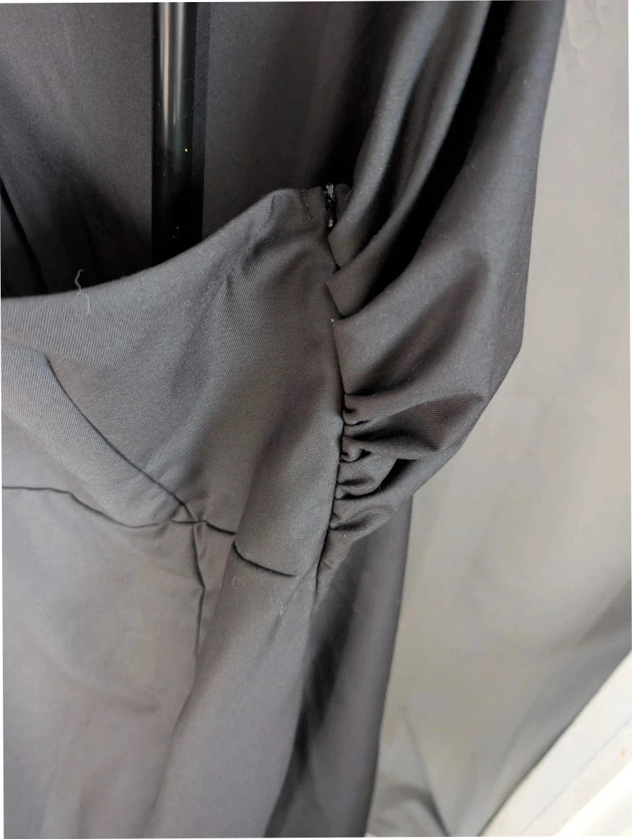 Boohoo black one shoulder mini dress with balloon sleeve and gathered wrap detail.