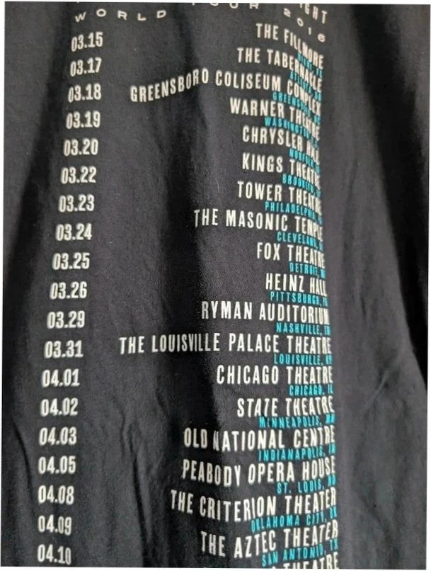 Gildan black graphic t-shirt featuring Kirk Franklin portrait and concert tour dates print.