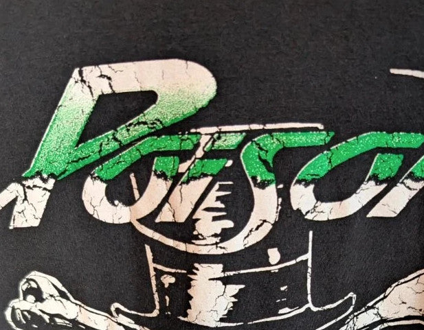 Poison black graphic tee featuring skull and crossbones logo with "Hollywood" print.