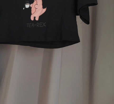 SHEIN "Tea-Rex" Dinosaur Graphic Crop Top | Black 100% Cotton Small