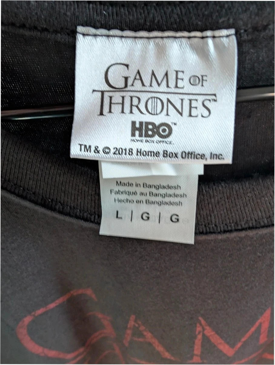 Game Of Thrones black graphic tee featuring distressed red Targaryen dragon sigil.