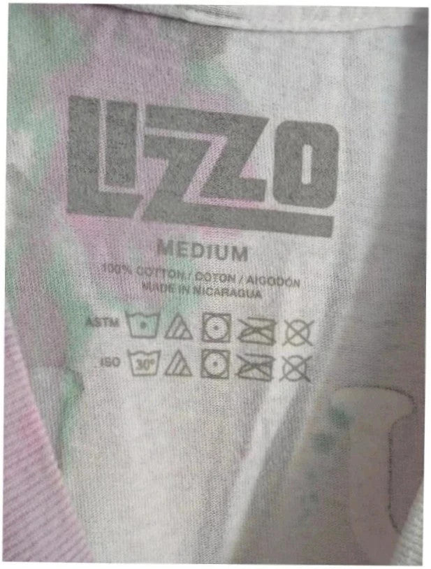 Lizzo Official Merch multi tie dye graphic t-shirt with puff print lettering and crew neck.