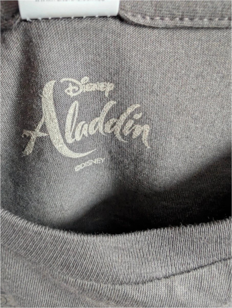 Fruit of the Loom charcoal grey graphic tee featuring Jafar, cobras, and magic lamp print.