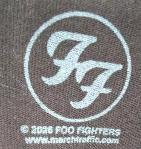 Foo Fighters black graphic tee featuring coiling snake design and blue checkerboard pattern.