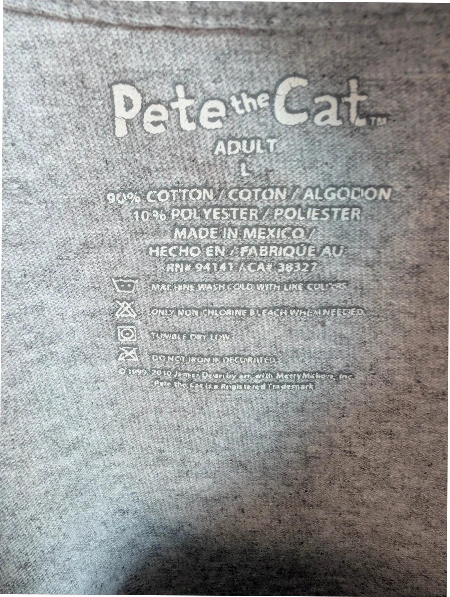 Cat & Jack grey graphic tee featuring Pete the Cat playing guitar with musical notes.