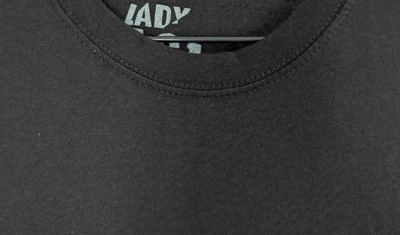 Lady Gaga black graphic t-shirt with white 'Fame Monster' print and crew neck.
