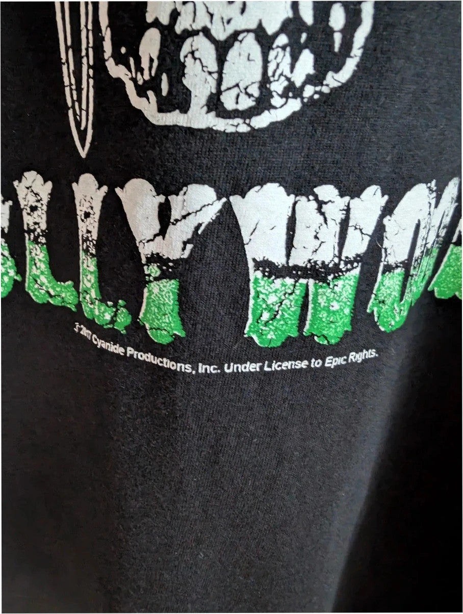 Poison black graphic tee featuring skull and crossbones logo with "Hollywood" print.