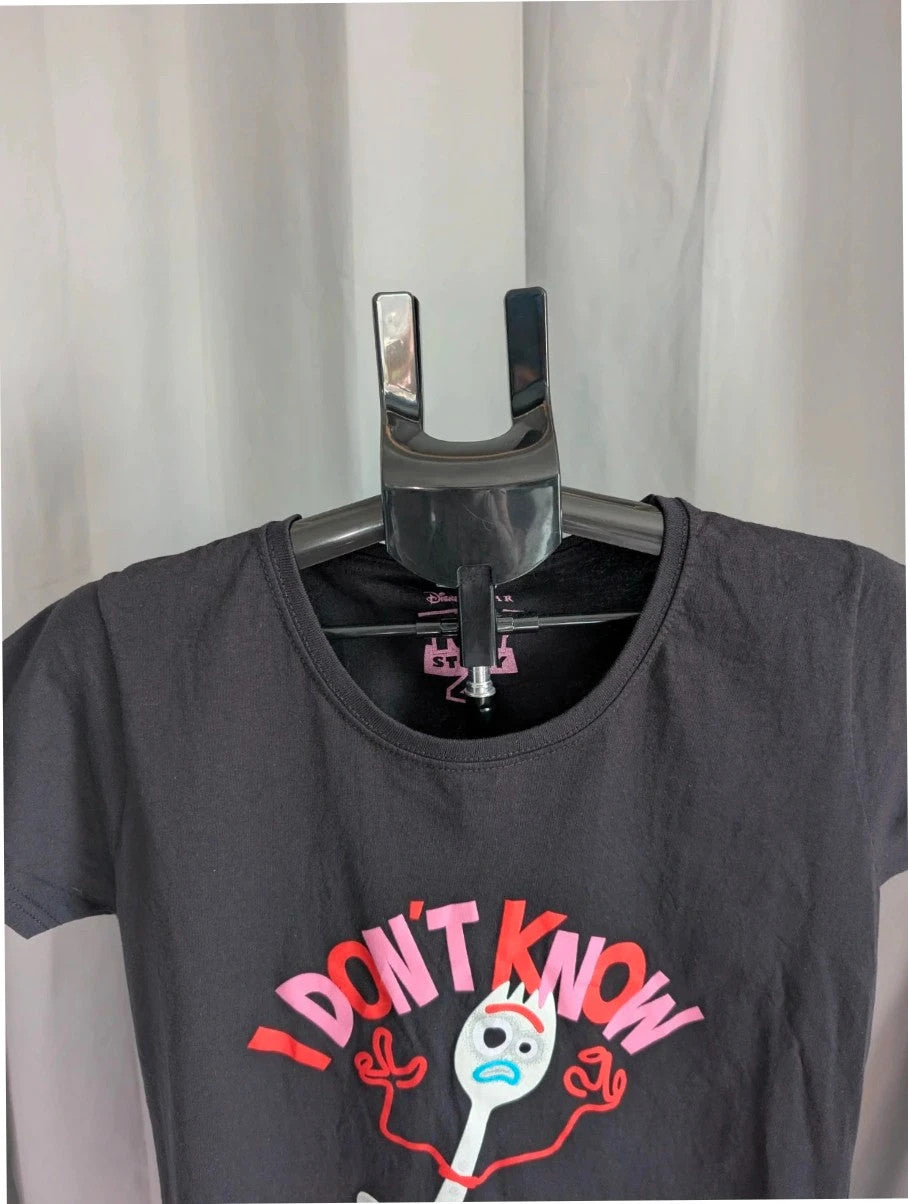 Disney black pocket t-shirt featuring Forky graphic and "I Don't Know About This!" text.