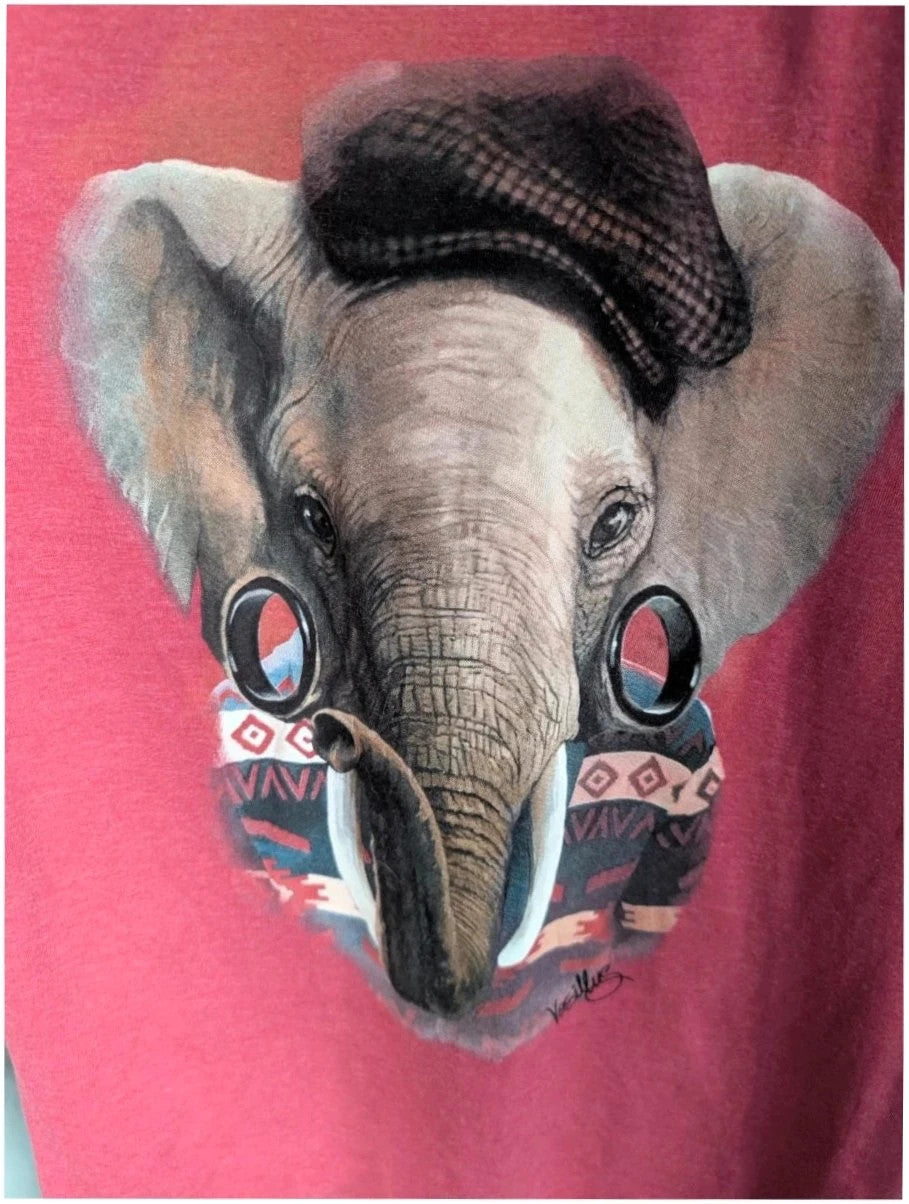 Wild Heritage burgundy pocket t-shirt with hipster elephant graphic and "Kruger Edition" print.
