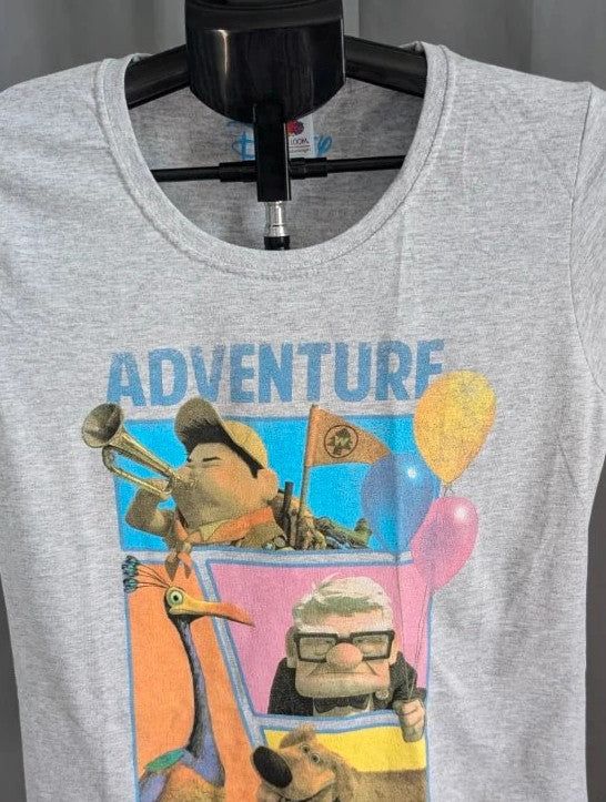 Disney grey marl pocket t-shirt featuring Up characters Carl, Russell, Dug, and Kevin.