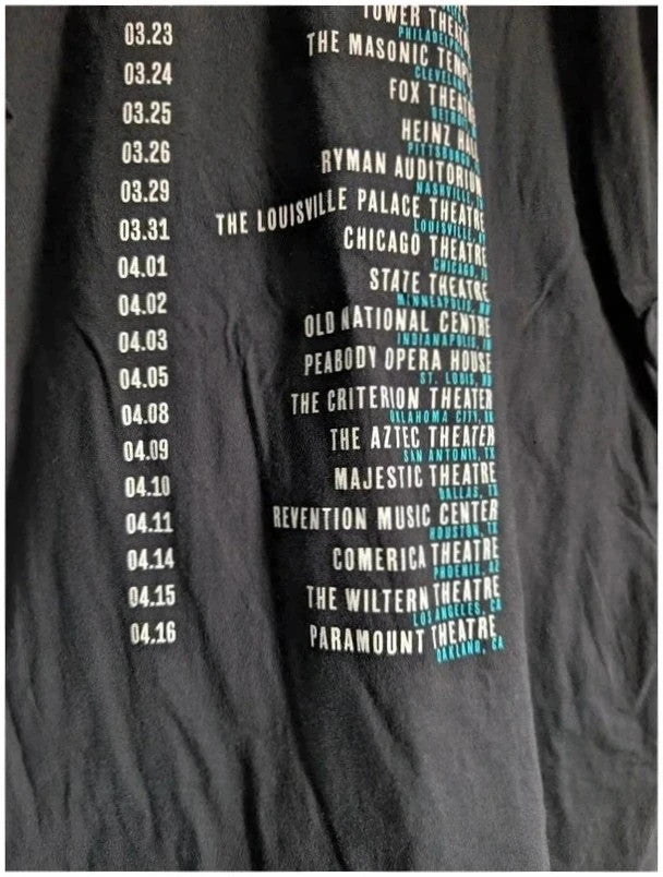 Gildan black graphic t-shirt featuring Kirk Franklin portrait and concert tour dates print.