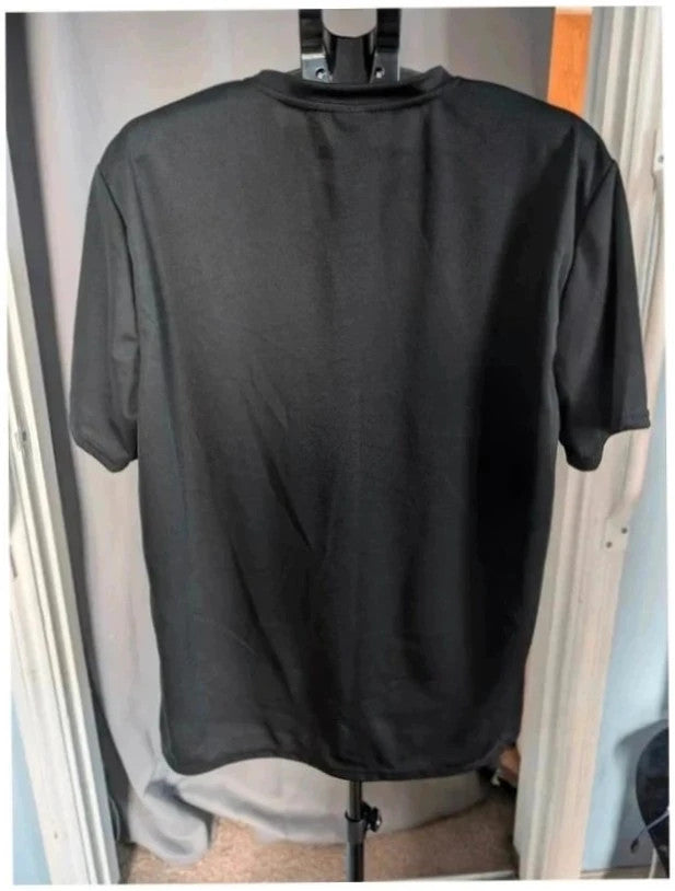 Alternative black graphic tee with creepy bunny illustration and crew neckline.