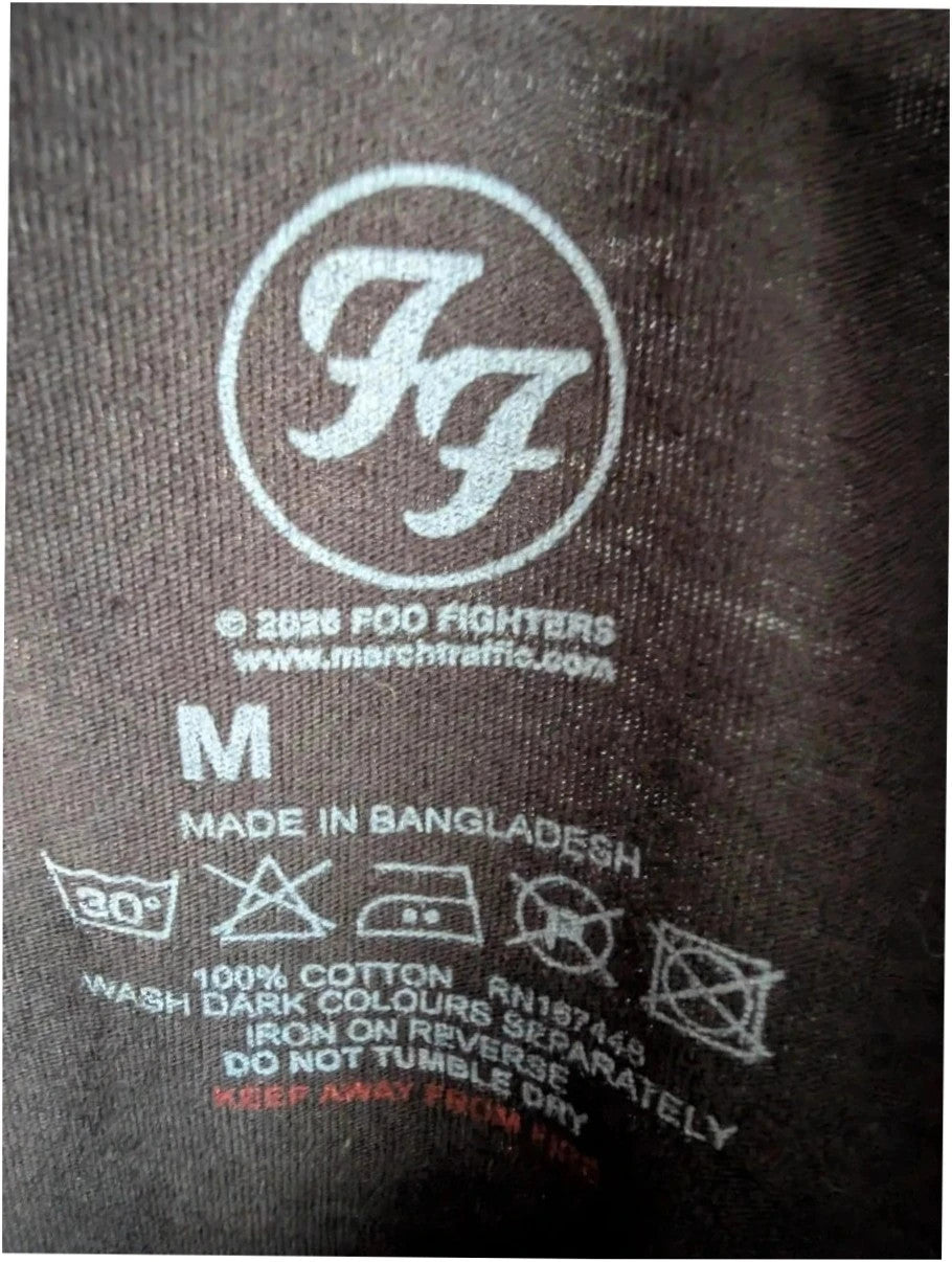 Foo Fighters black graphic tee featuring coiling snake design and blue checkerboard pattern.