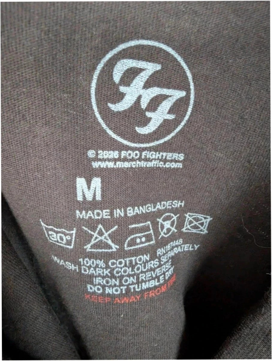 Foo Fighters black graphic tee featuring coiling snake design and blue checkerboard pattern.