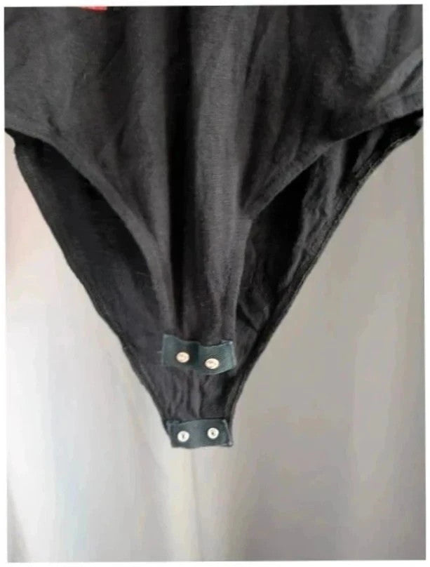New Look women's bodysuit brown leopard print top, black briefs, plunge V-neck design.