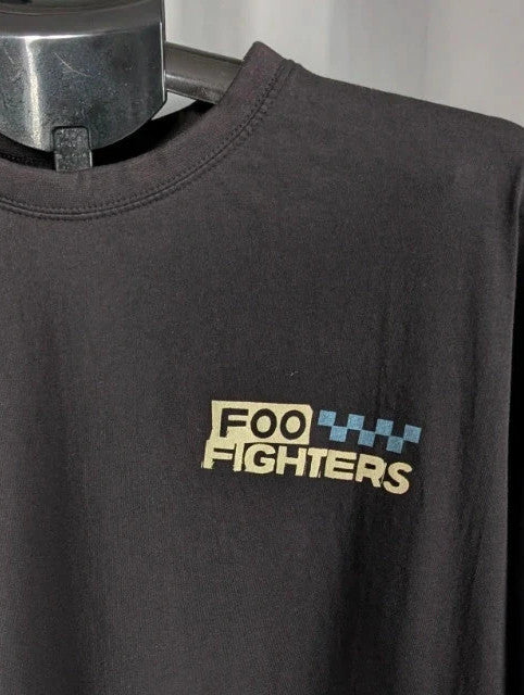 Foo Fighters black graphic tee with coiling snake and checkerboard pattern, soft cotton.