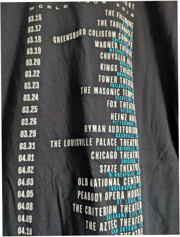 Gildan black graphic tee featuring colorful Kirk Franklin photo and tour date list.