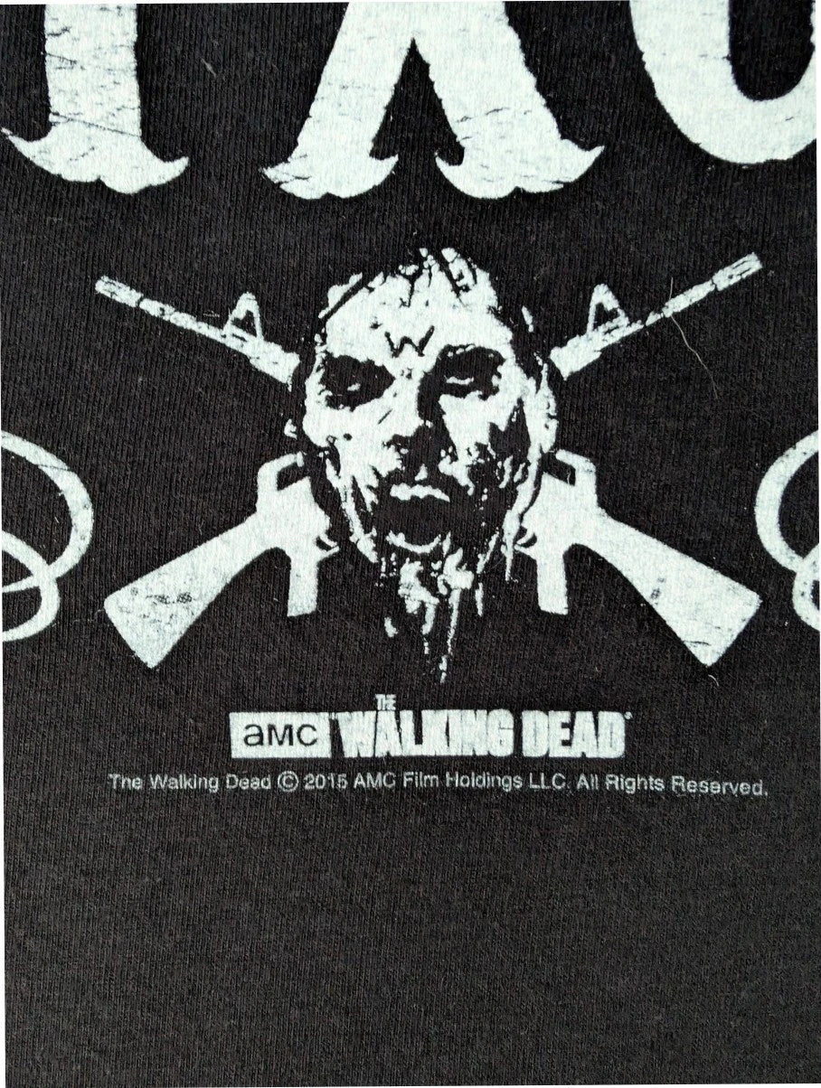 The Walking Dead black graphic tee featuring Rick Grimes and Daryl Dixon print.