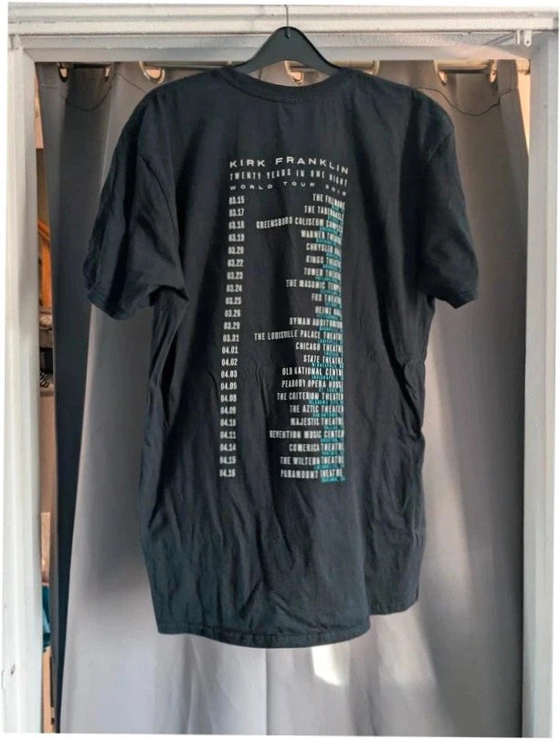 Gildan black graphic tee featuring colorful Kirk Franklin photo and tour date list.