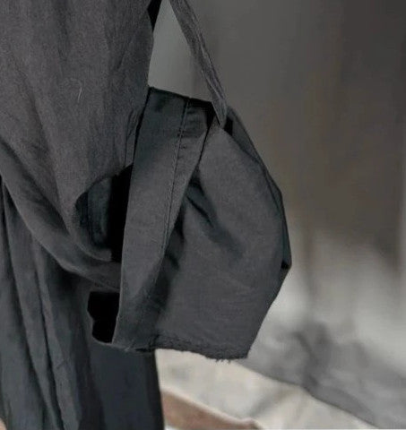 Shein Curve black utility shirt dress with O-ring zip, drawstring waist, and roll-tab sleeves.