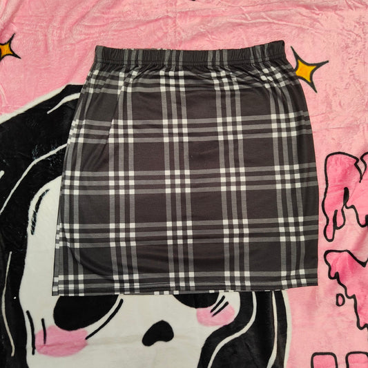 Boohoo Black White Check Plaid Mini Skirt UK 12 Elastic Waist Polyester