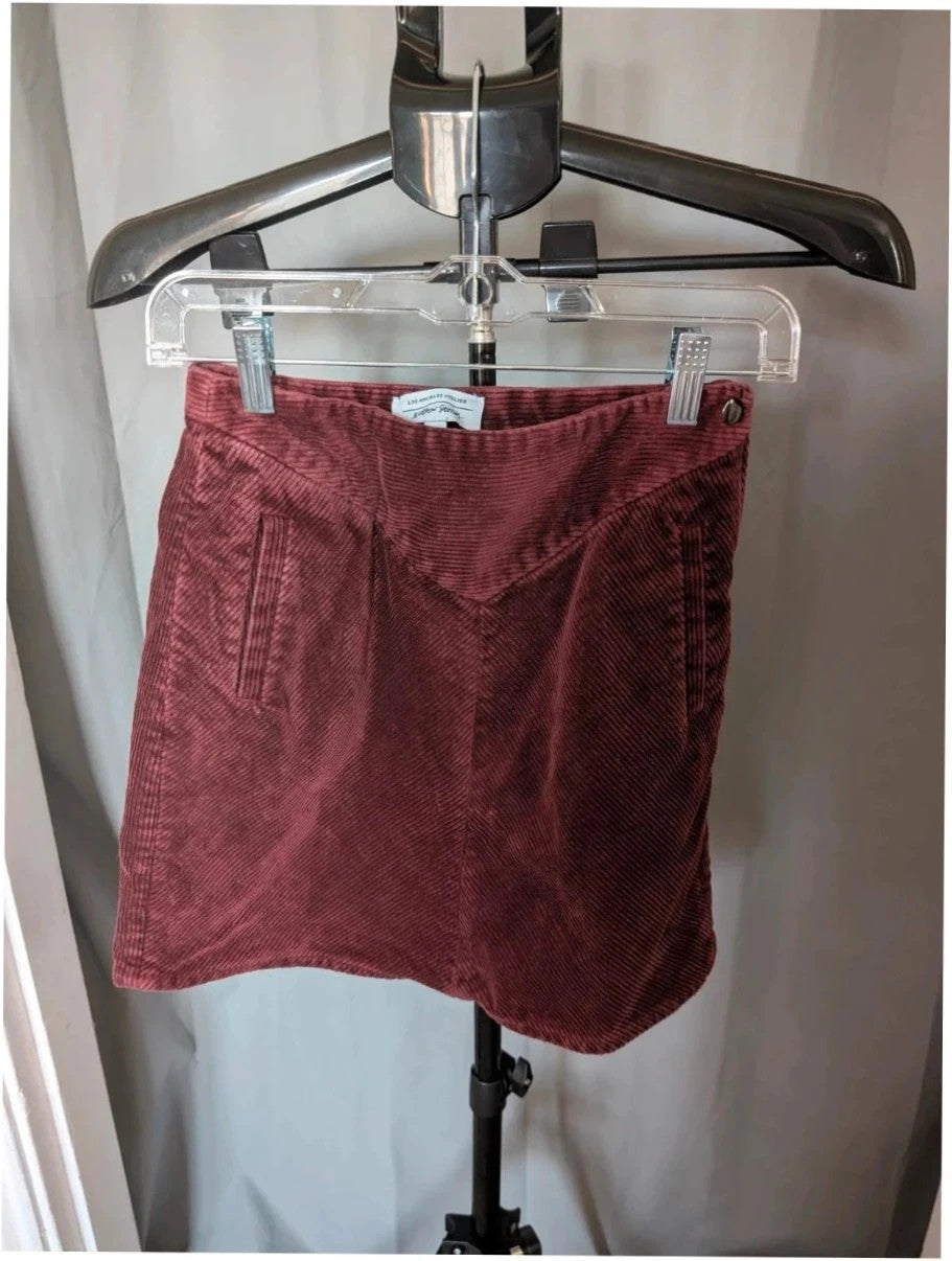 & Other Stories burgundy corduroy mini skirt with Western yoke and front slant pockets