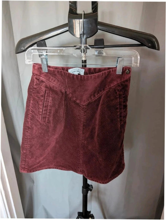 & Other Stories burgundy corduroy mini skirt with Western yoke and front slant pockets