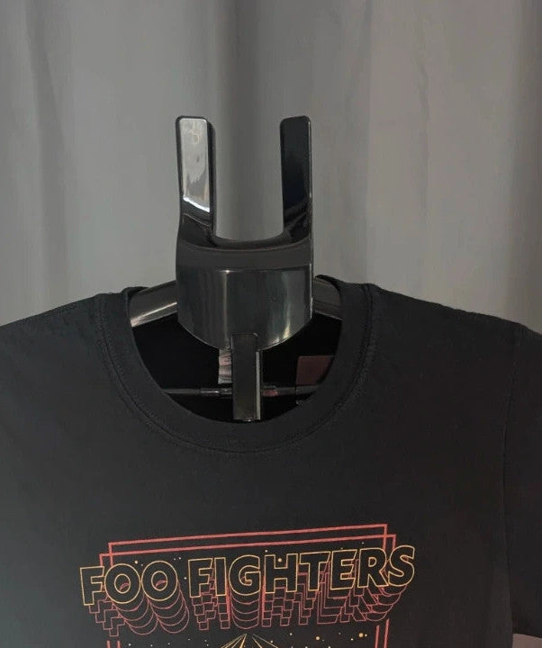 Gildan black pocket t-shirt with Foo Fighters "Run For Your Life" graphic and vibrant colors.