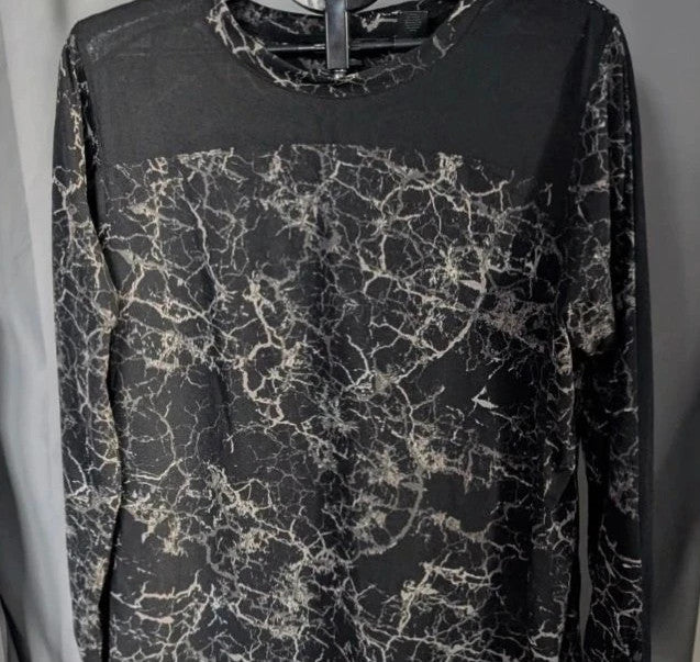 Next black tunic blouse with silver marble print and solid black chest panel.