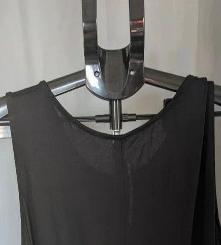 Italy Moda black sleeveless vest top with relaxed A-line silhouette and dip hem.