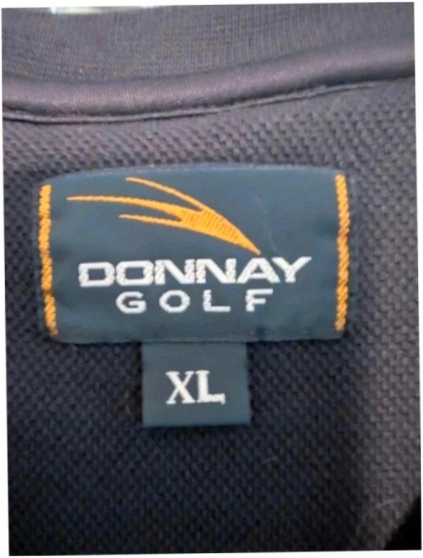 Donnay navy blue v-neck knitted sweater vest with embroidered logo and ribbed details.