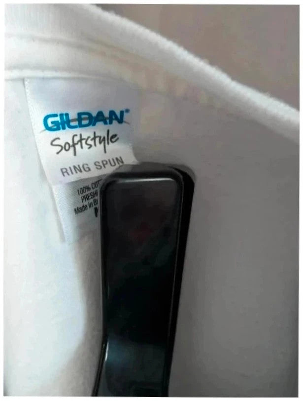 Gildan white pocket t-shirt featuring Katy Perry monochrome portrait graphic print.