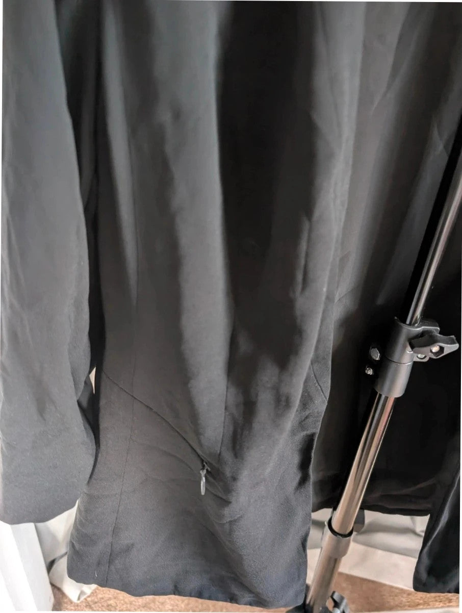 Marks & Spencer black blazer jacket with ruched sleeves and collarless design.