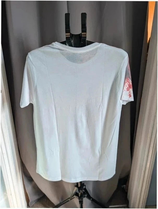 AMC The Walking Dead red and white graphic t-shirt featuring bold zombie face print.