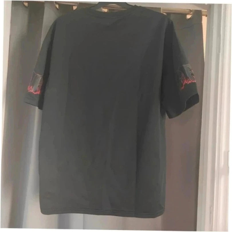 relaxed black graphic t-shirt red rose print gothic style short sleeves