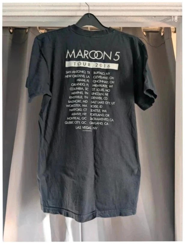 American Apparel black graphic t-shirt featuring Maroon 5 band portrait and tour dates.