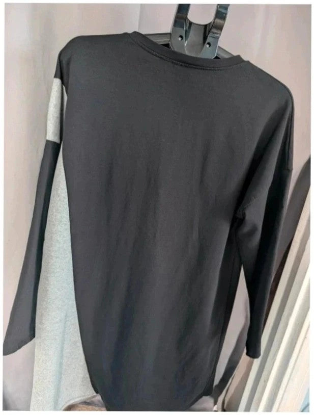 new collection made in Italy black grey asymmetric hoodie dress with metallic graphic print and zipper.