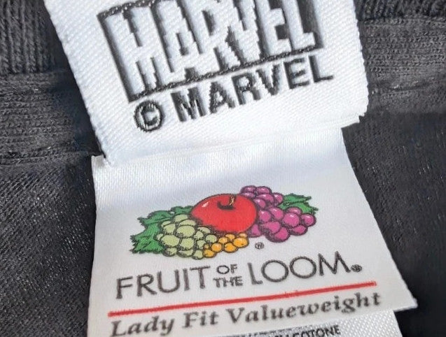 Marvel graphic tee black featuring Thanos and character collage in monochrome print.