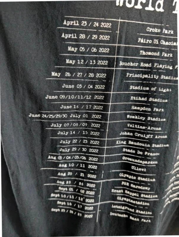 Ed Sheeran black graphic t-shirt with vibrant Mathematics tour print and back dates.